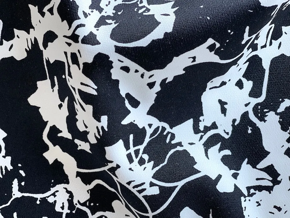 54" Panel - Organically Graphic Black & White Stretch Viscose Twill (Made in Italy)