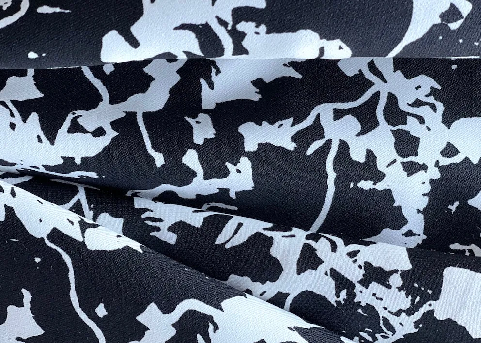 54" Panel - Organically Graphic Black & White Stretch Viscose Twill (Made in Italy)