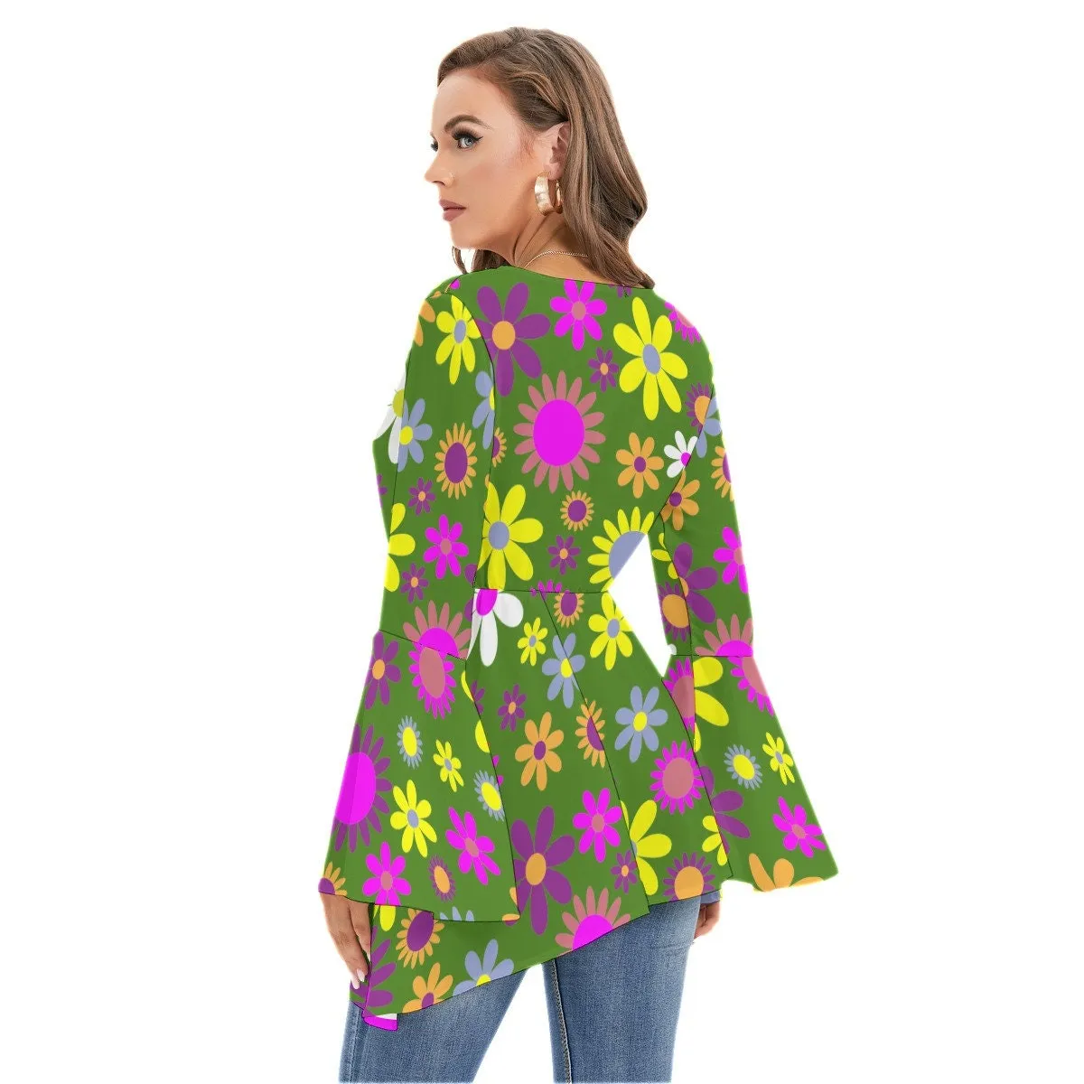 70s Style Top, 70s Style Blouse Women, Hippie Blouse, Hippie Top Women, Bell Sleeve Top Women, Boho Top, Bohemian Top, Floral Top Women