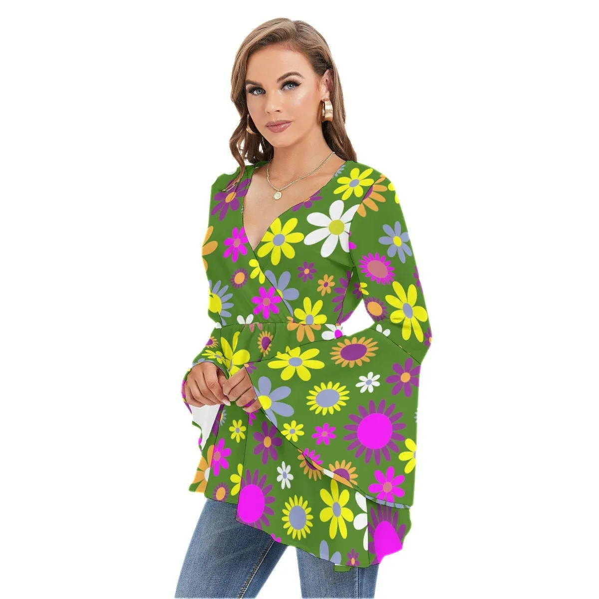 70s Style Top, 70s Style Blouse Women, Hippie Blouse, Hippie Top Women, Bell Sleeve Top Women, Boho Top, Bohemian Top, Floral Top Women