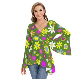70s Style Top, 70s Style Blouse Women, Hippie Blouse, Hippie Top Women, Bell Sleeve Top Women, Boho Top, Bohemian Top, Floral Top Women