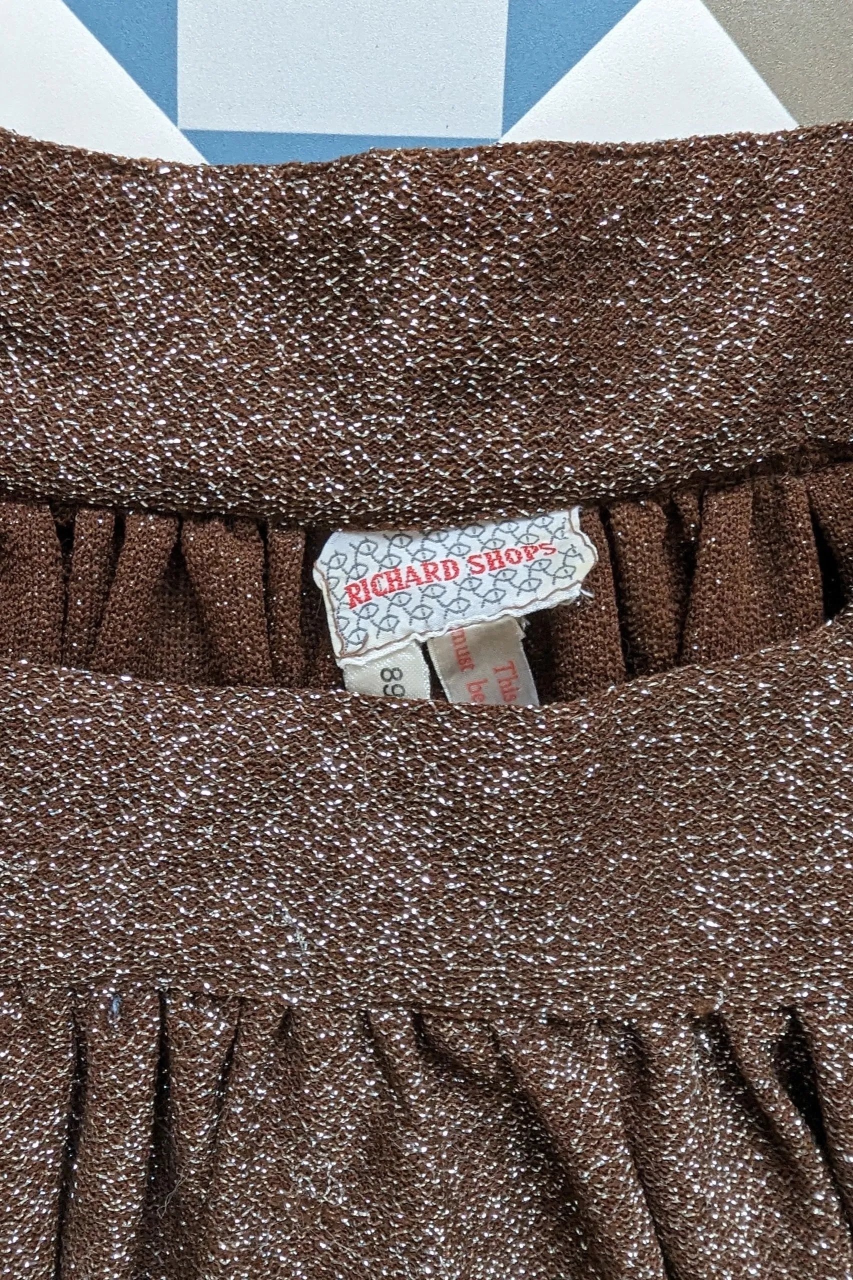 70s Vintage Richards Brown Shimmer Flared Evening Party Top