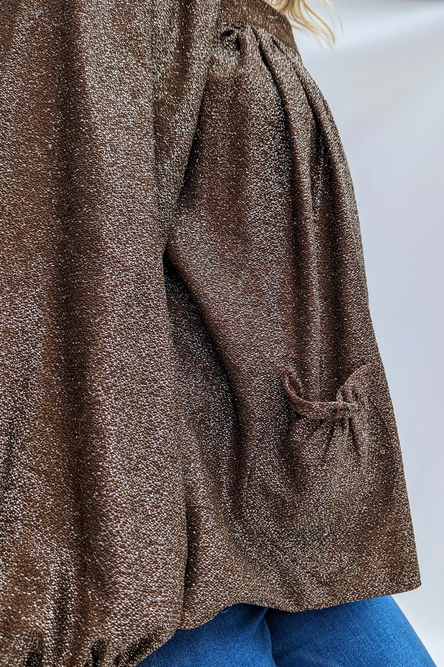 70s Vintage Richards Brown Shimmer Flared Evening Party Top