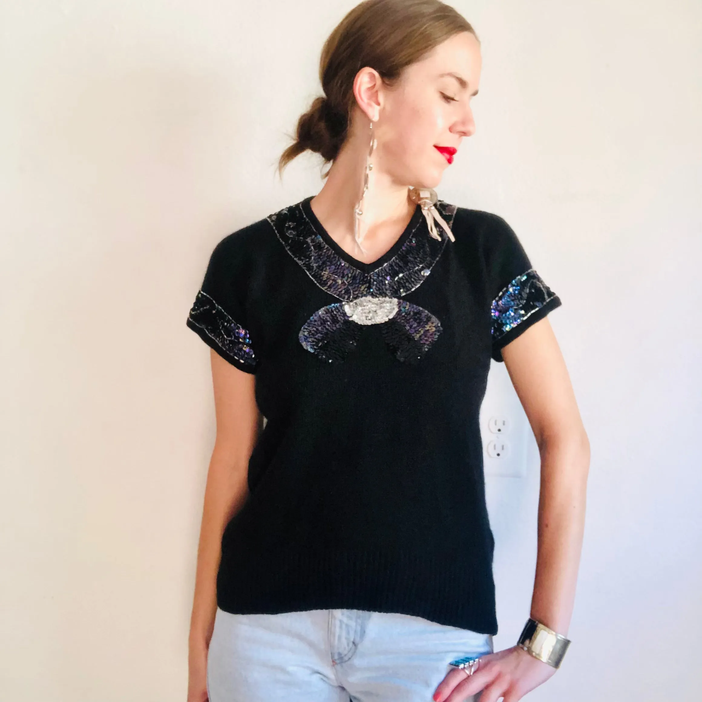 80'S VINTAGE TROMPE L'OEIL SWEATER // SIZE MEDIUM