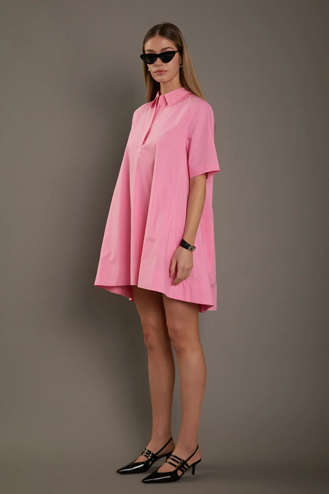 A-line Short Sleeve Shirt Dress