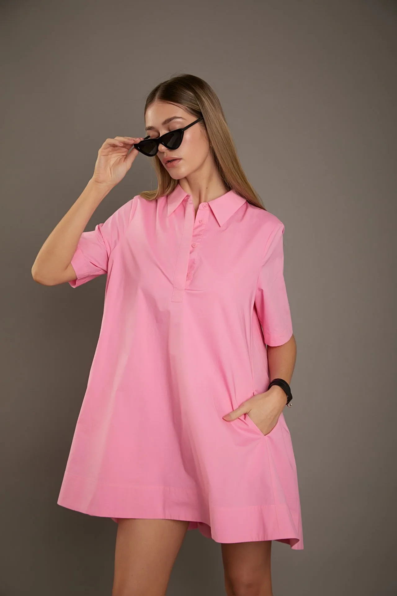 A-line Short Sleeve Shirt Dress