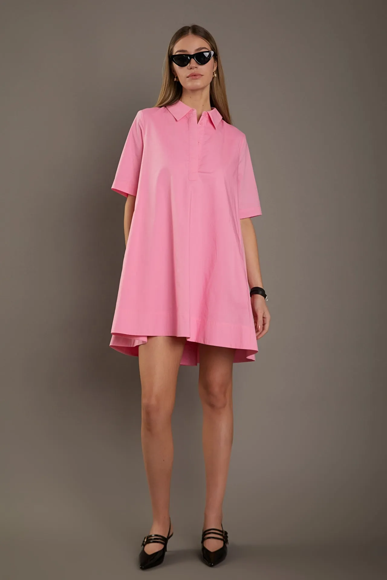 A-line Short Sleeve Shirt Dress