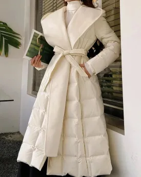 ADELYN Maxi Long Sleeve Belted Puffer Coat