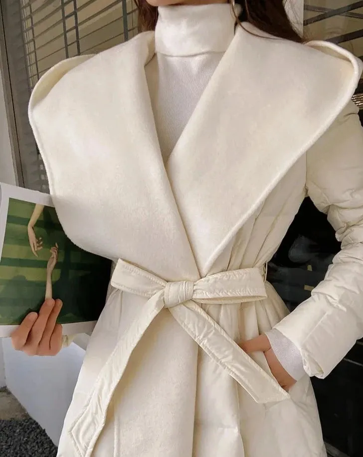 ADELYN Maxi Long Sleeve Belted Puffer Coat