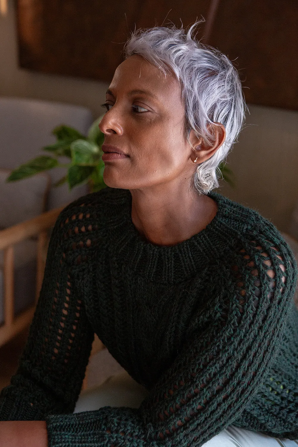 Alpaca Cable Knit Fisherman Sweater in Dark Forest