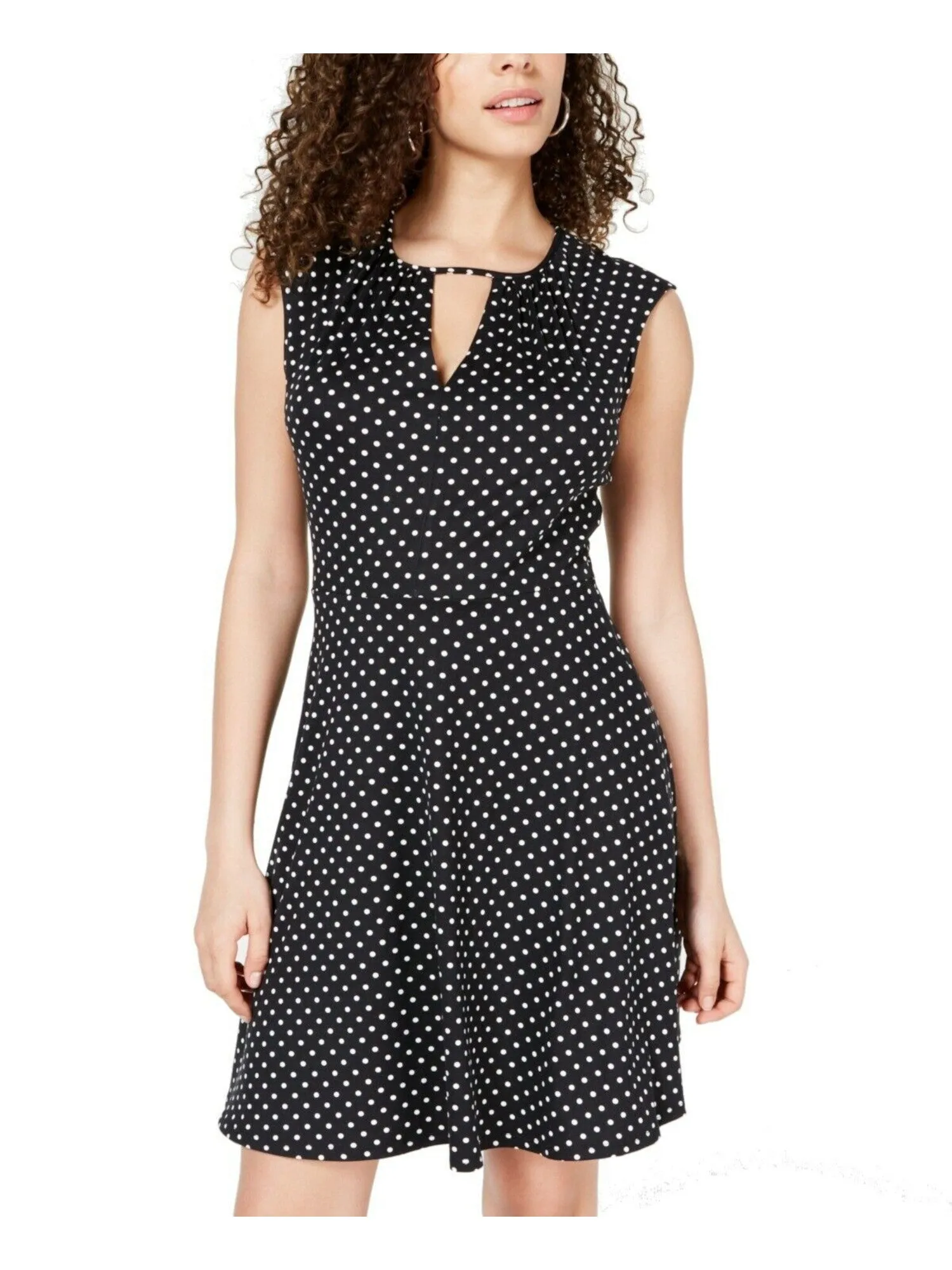 BEBOP Womens Black Polka Dot Sleeveless Keyhole Short A-Line Dress