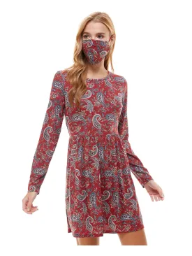 BEBOP Womens Paisley Long Sleeve Mini Fit   Flare Dress