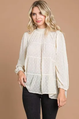 Blue Zone Planet |  Culture Code Full Size Swiss Dot Smocked Mock Neck Blouse
