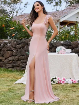 Bow-Tie Back High Slit U-Neck Maxi Dress in Pink
