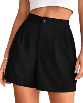 BTFBM Womens Shorts Dressy Casual Summer 2025 High Waisted Tailored Pleated Business Work Trouser Shorts with Pockets