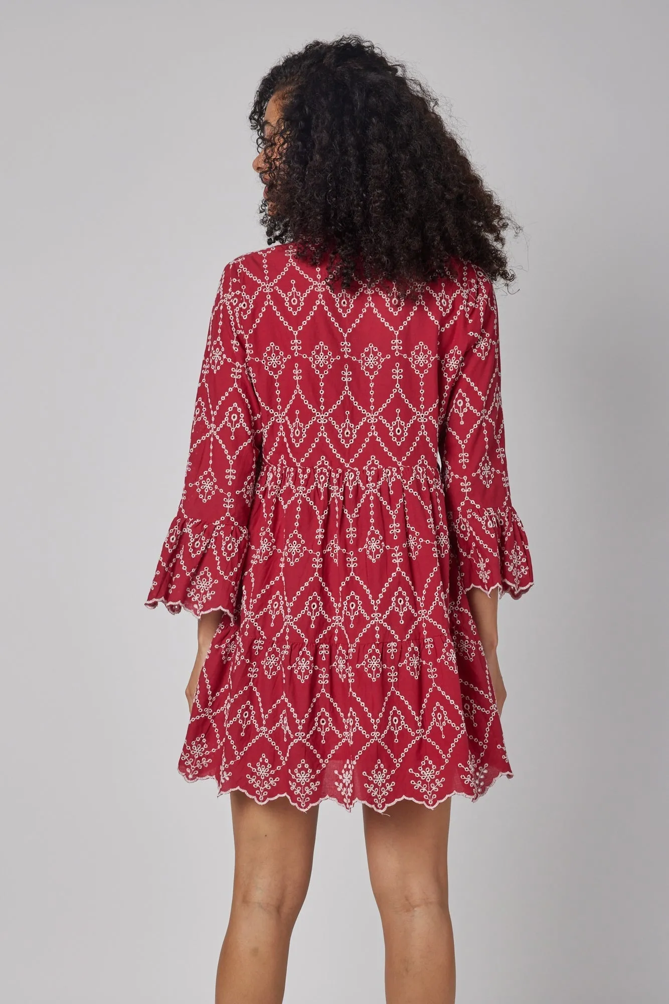 Cadenza Flared Sleeve Eyelet Empire Short Dress