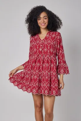 Cadenza Flared Sleeve Eyelet Empire Short Dress
