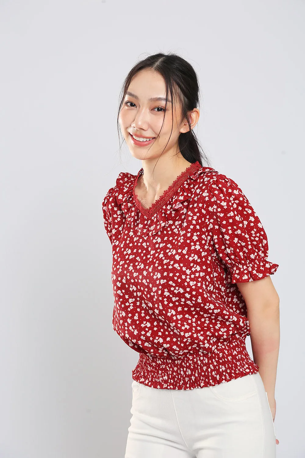 Cerie Blouse in Red Floral