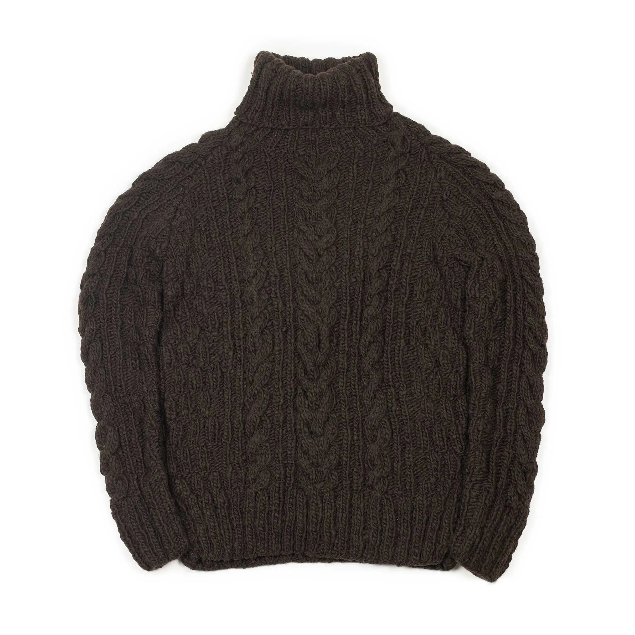 Chamula hand-knit Fisherman turtleneck sweater in Chocolate wool