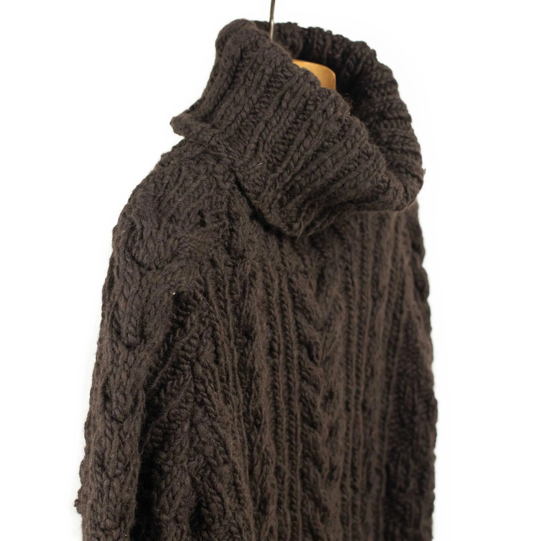 Chamula hand-knit Fisherman turtleneck sweater in Chocolate wool