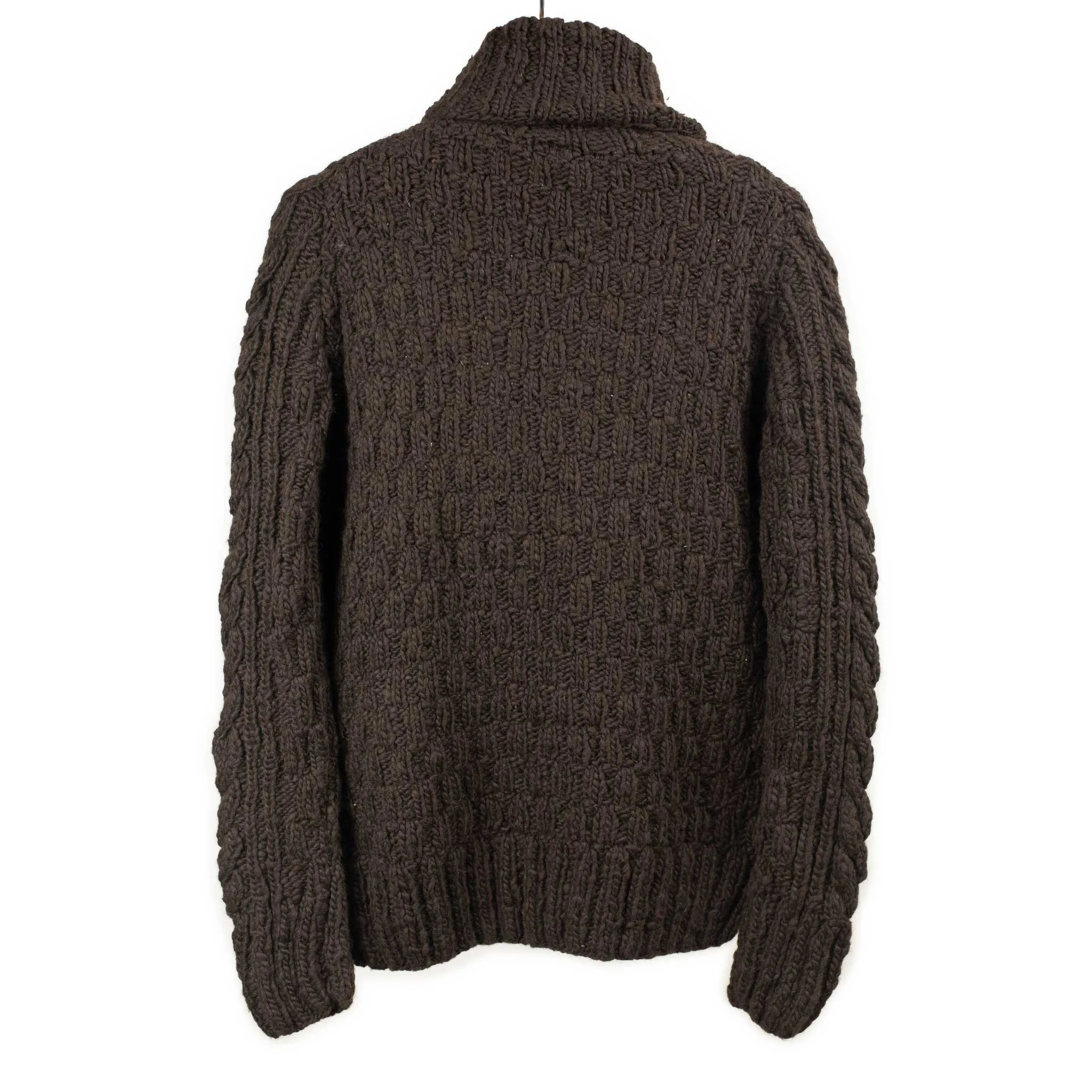 Chamula hand-knit Fisherman turtleneck sweater in Chocolate wool