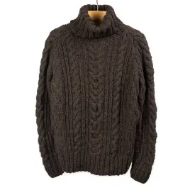 Chamula hand-knit Fisherman turtleneck sweater in Chocolate wool