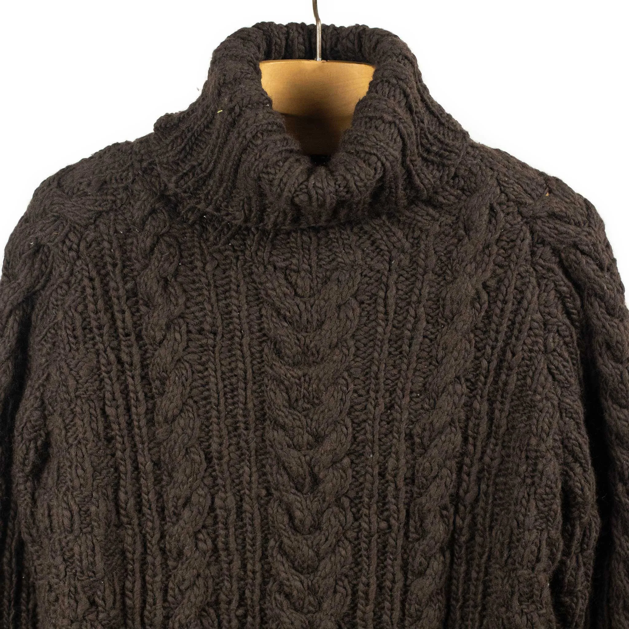 Chamula hand-knit Fisherman turtleneck sweater in Chocolate wool