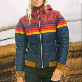Color-Block Puffer Jacket - Insulated Winter High-Collar Coat