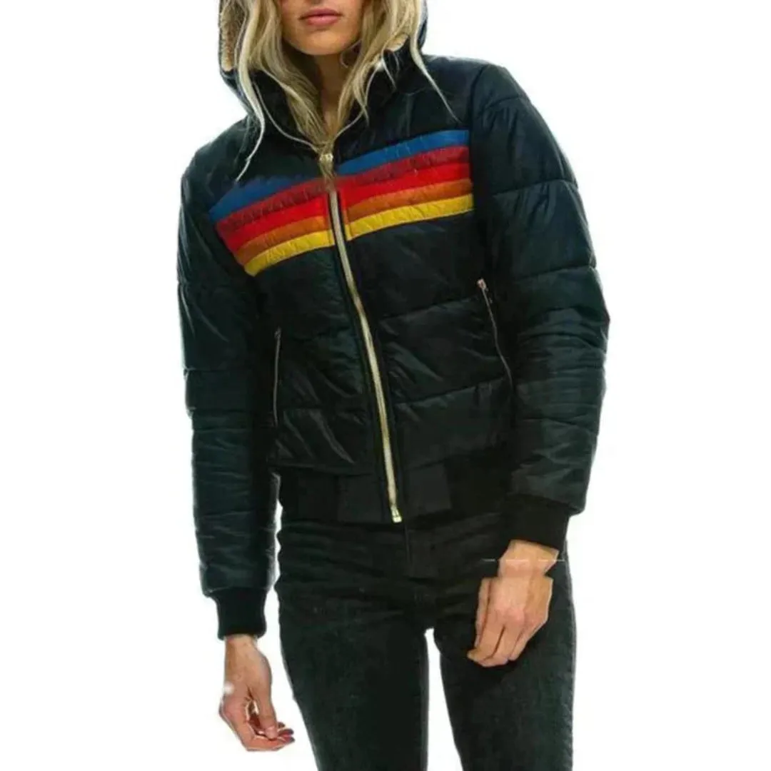 Color-Block Puffer Jacket - Insulated Winter High-Collar Coat