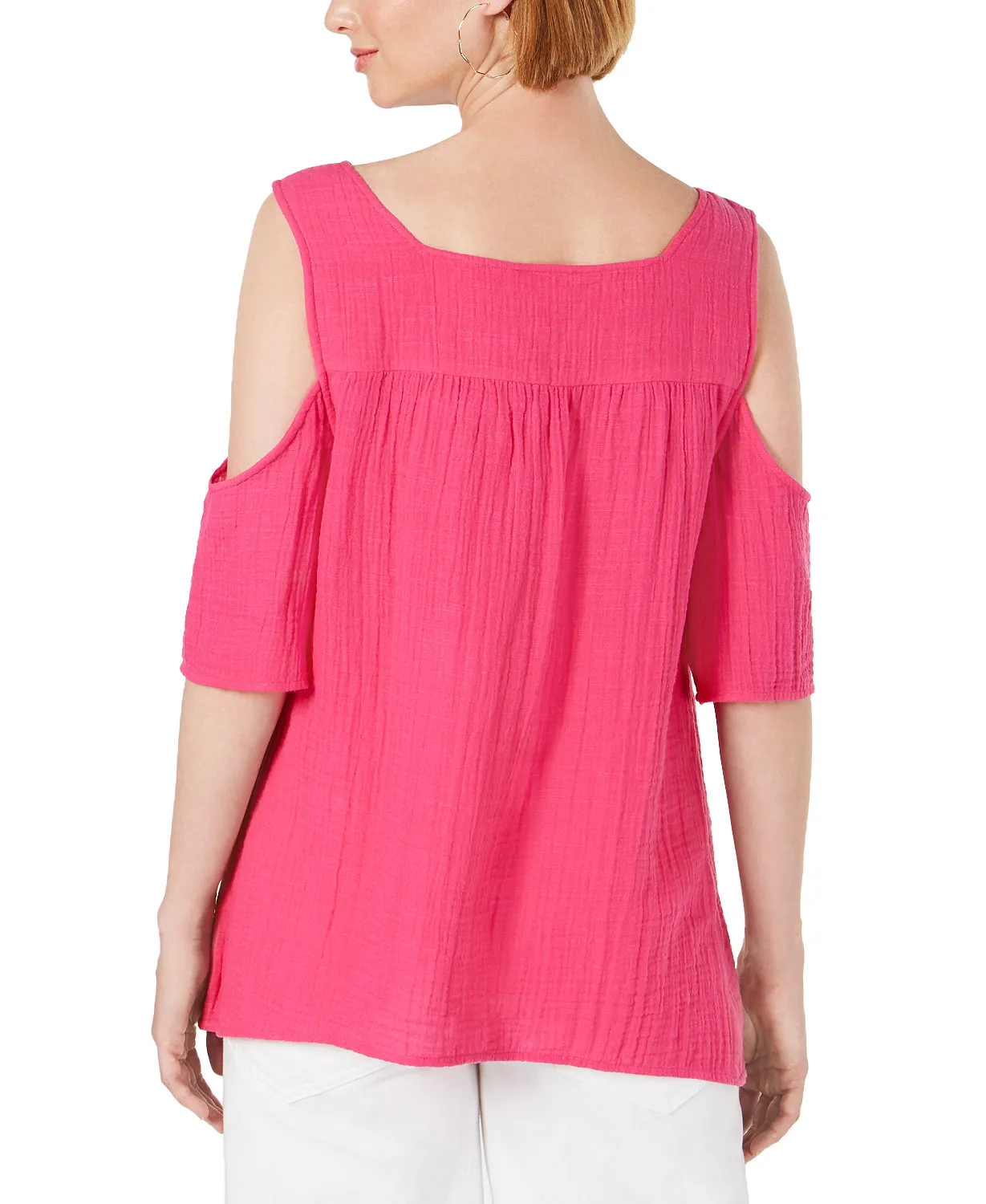 Cotton Embroidered Cold-Shoulder Top