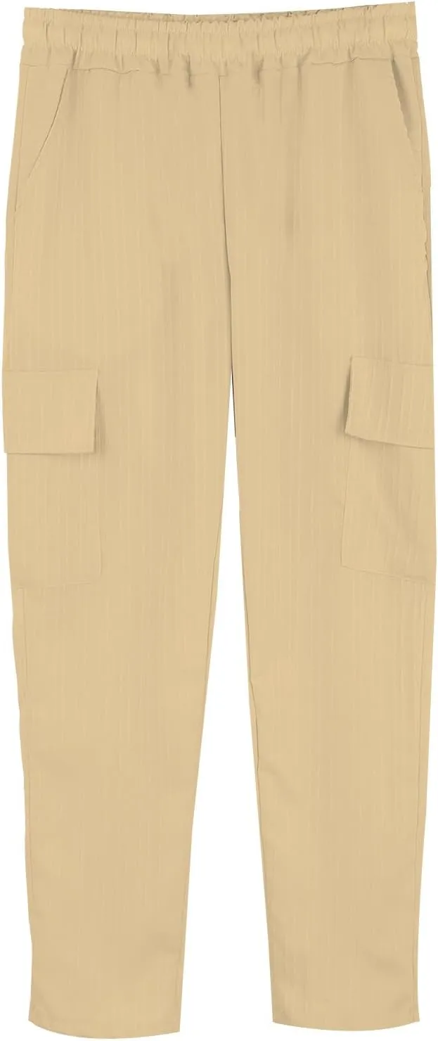 Cotton Linen Cargo Pants for Mens Elastic Waist Drawstring Straight Leg Trousers Casual Baggy Summer Pant with Pocket