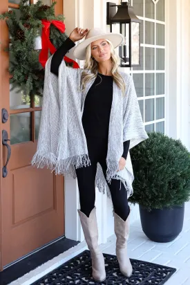 Cozy Afternoon Ivory Knit Fringe Shawl