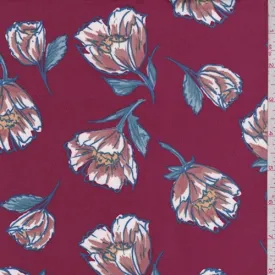 Cranberry/Copper Fringe Floral Double Brushed Jersey Knit Fabric
