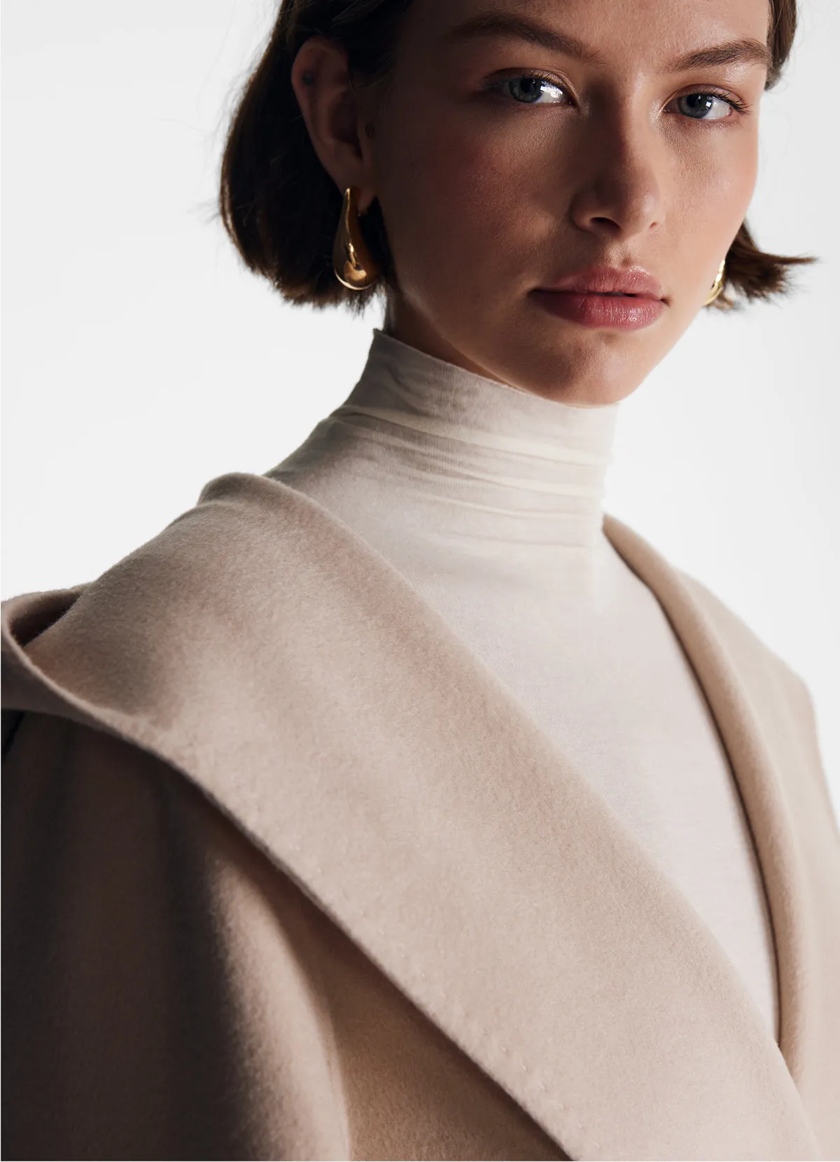 Cream Cashmere-Blend Wrap Coat