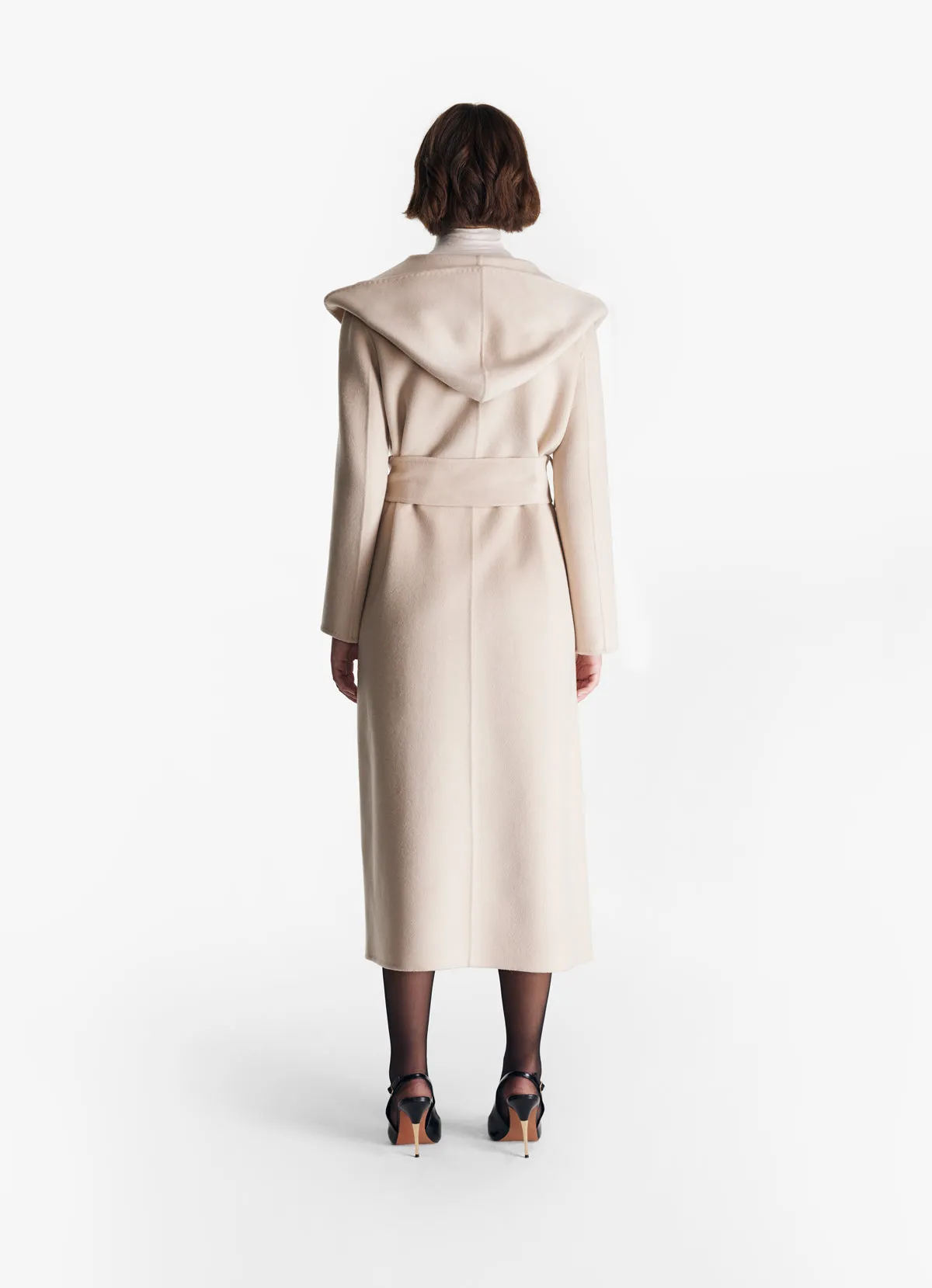 Cream Cashmere-Blend Wrap Coat