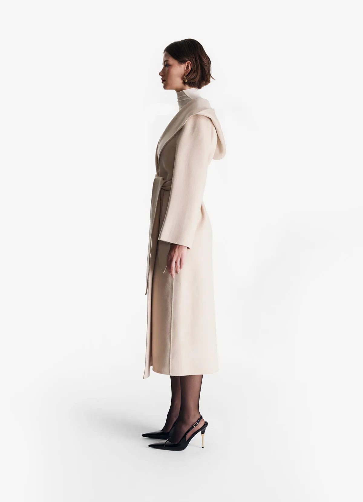 Cream Cashmere-Blend Wrap Coat