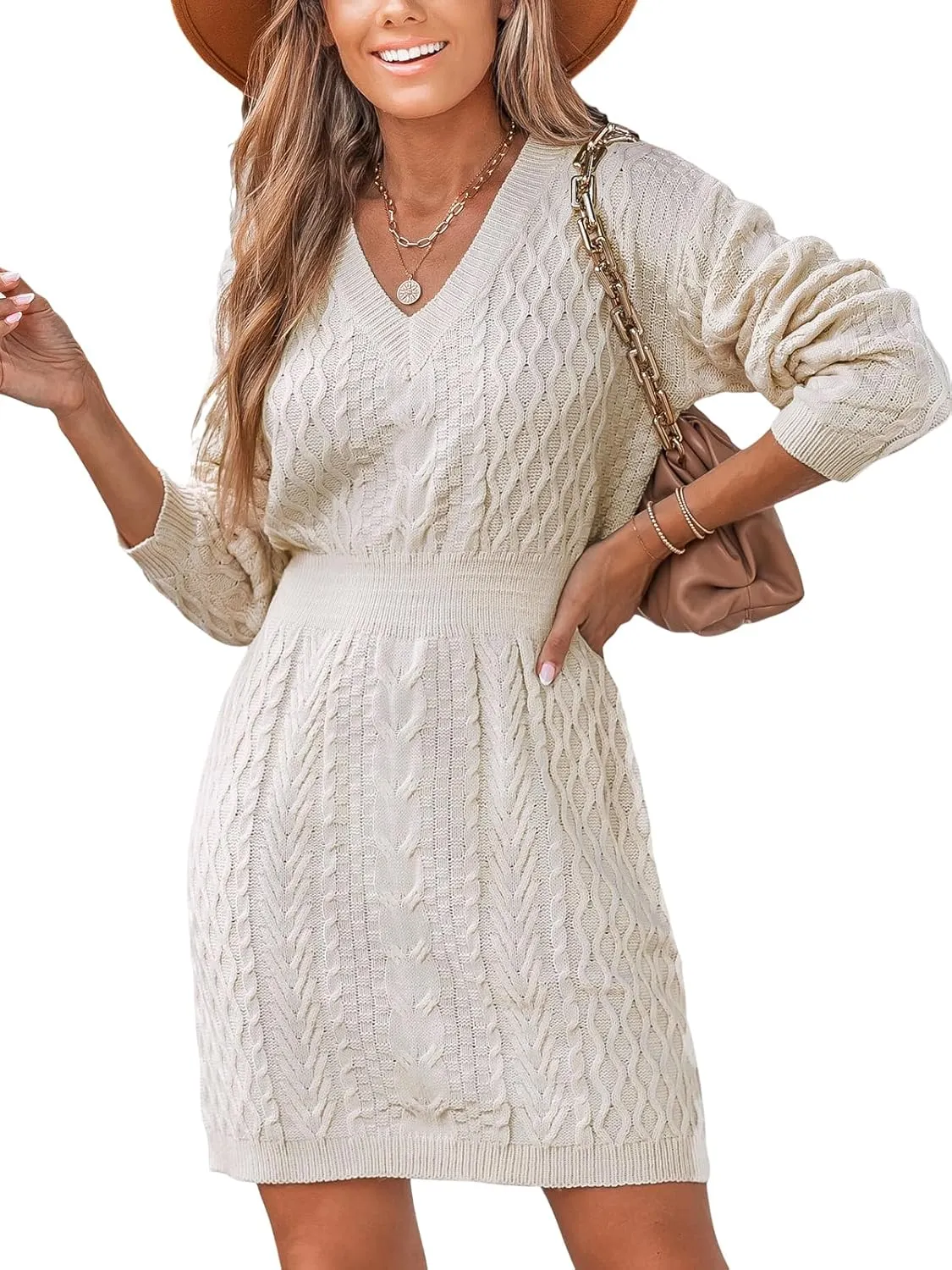 CUPSHE Women Long Sleeve Midi Sweater Dress Loose Cable Knit Pullover Trendy Fall Outfits