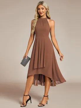 Custom Size Midi A Line Sleeveless Halter Neck Wedding Guest Dress in Chiffon