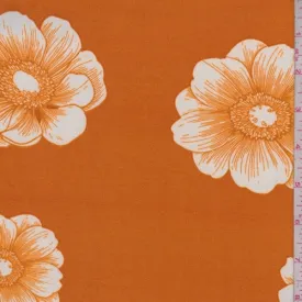 Dark Orange/White Floral Bloom Double Brushed Jersey Knit Fabric