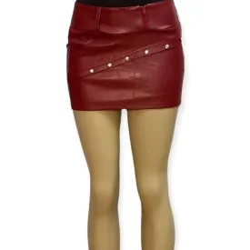 Dark Red Faux Leather Low Profile Micro Skirt