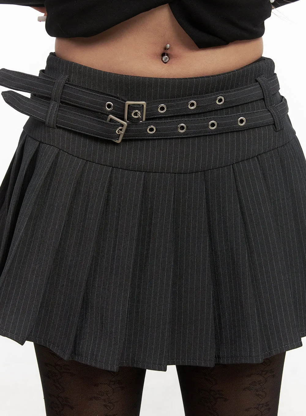 Double-Belted Pleated Mini Skirt CJ508
