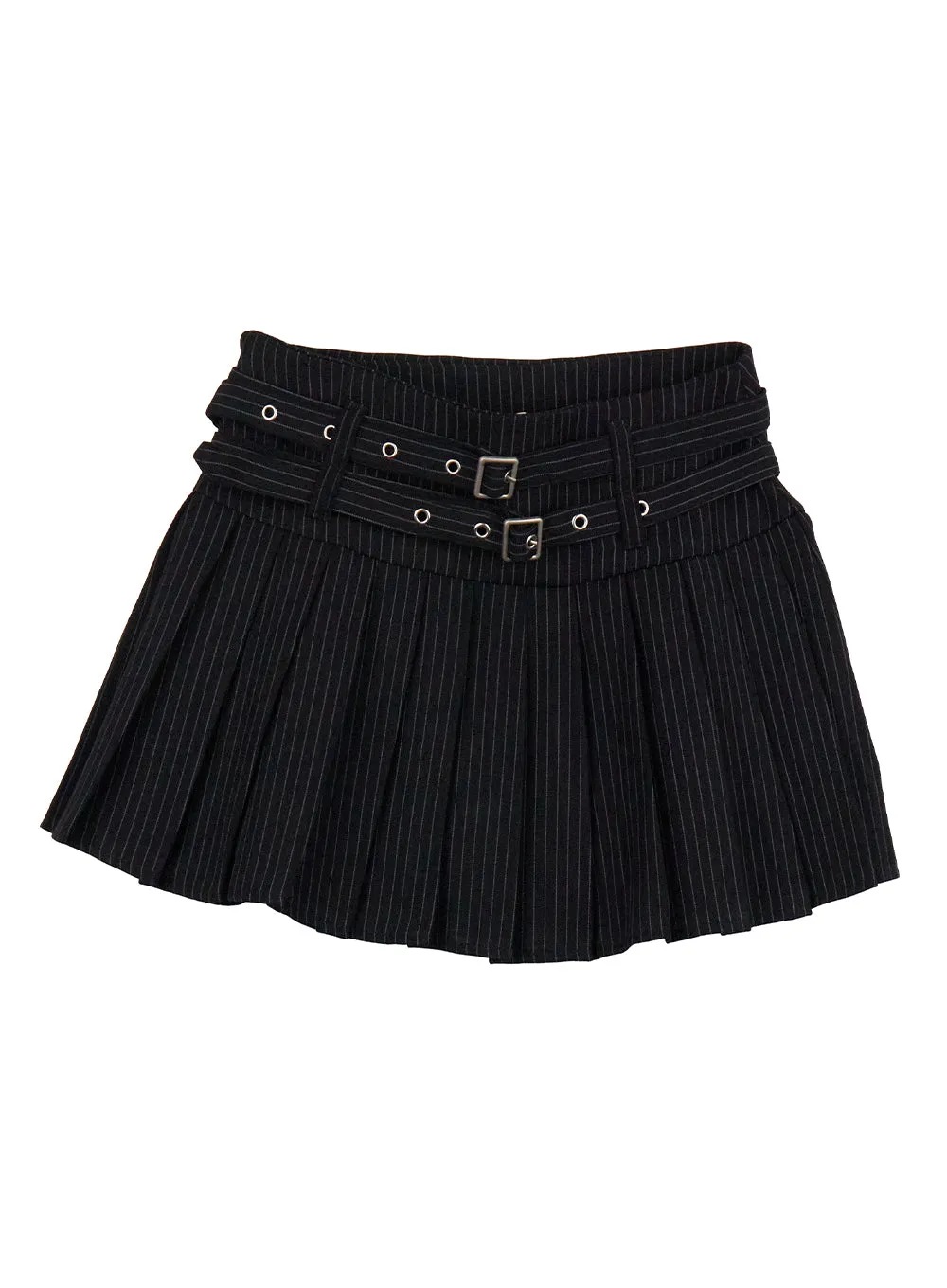 Double-Belted Pleated Mini Skirt CJ508