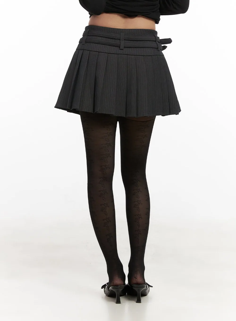 Double-Belted Pleated Mini Skirt CJ508