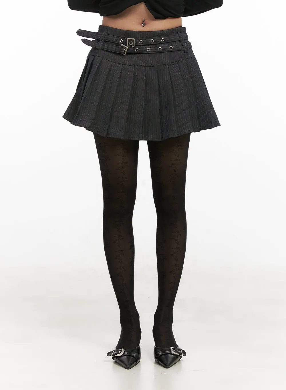 Double-Belted Pleated Mini Skirt CJ508