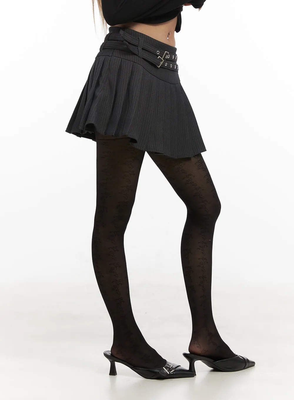 Double-Belted Pleated Mini Skirt CJ508