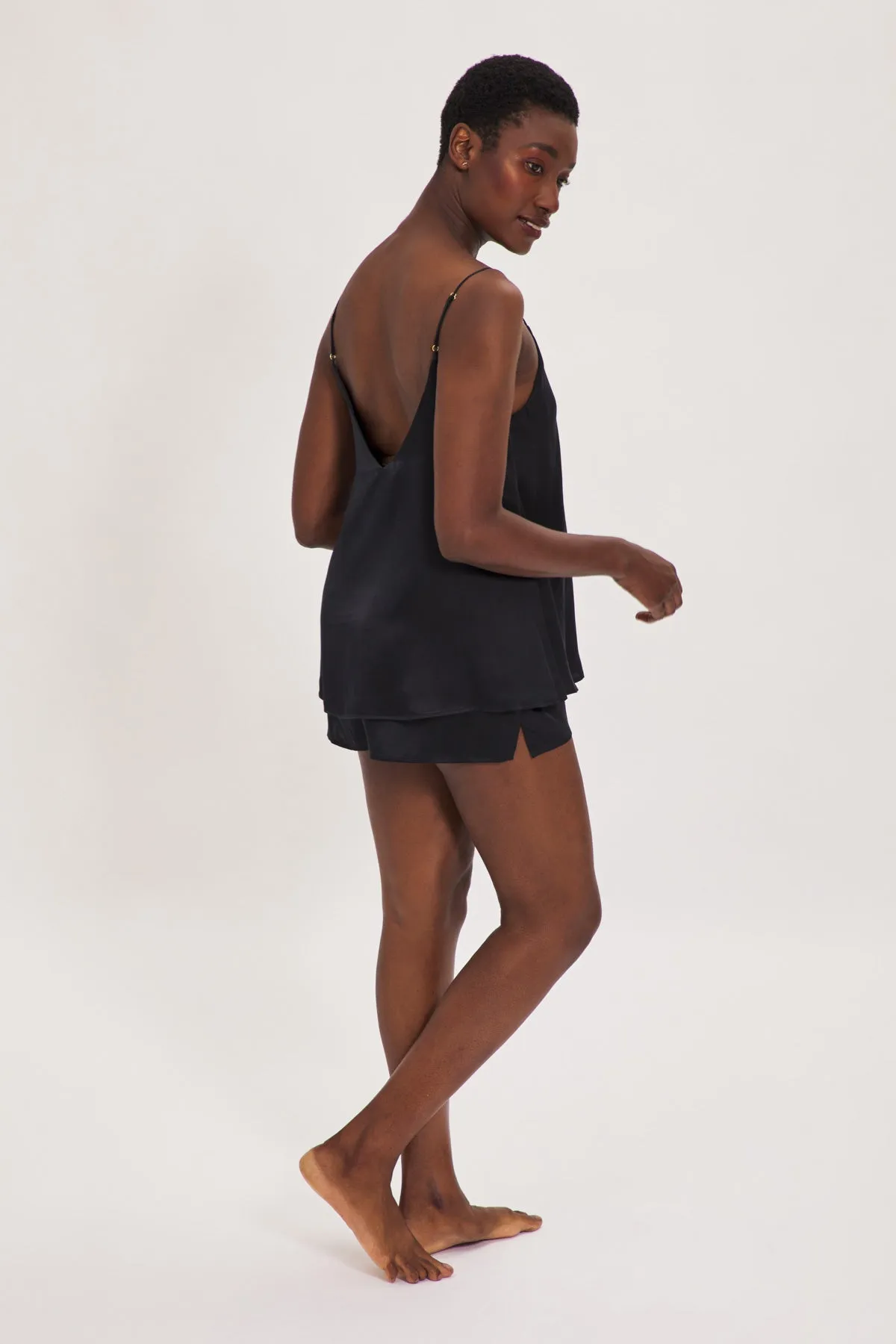 Double Layer, Organic Peace Silk Camisole Top in Black