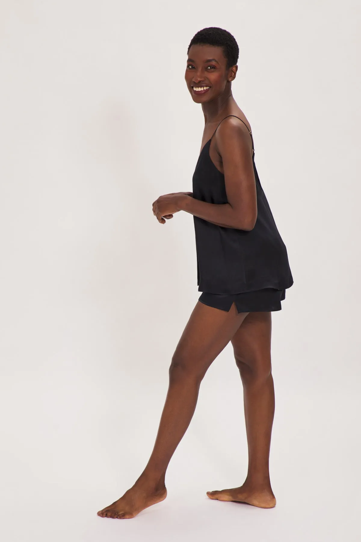 Double Layer, Organic Peace Silk Camisole Top in Black