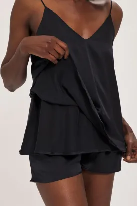 Double Layer, Organic Peace Silk Camisole Top in Black