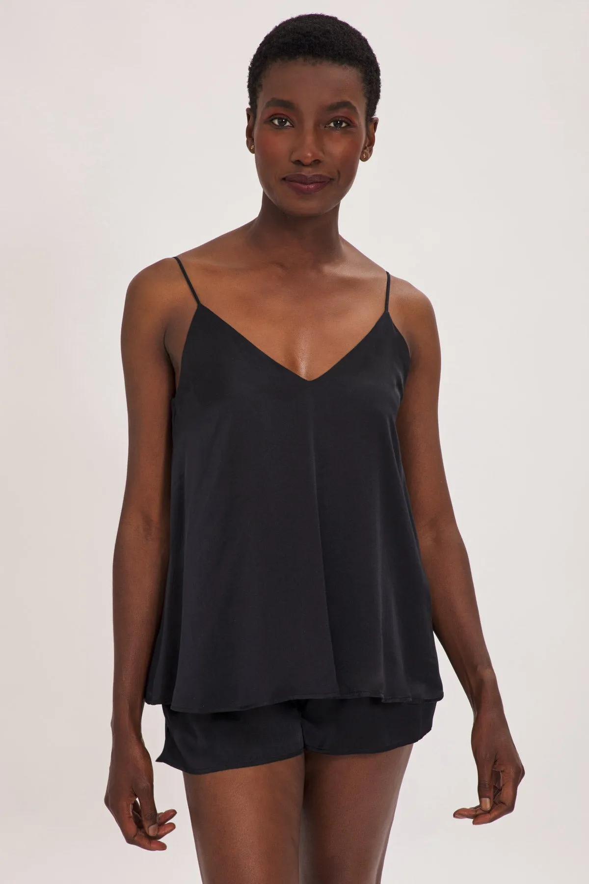 Double Layer, Organic Peace Silk Camisole Top in Black