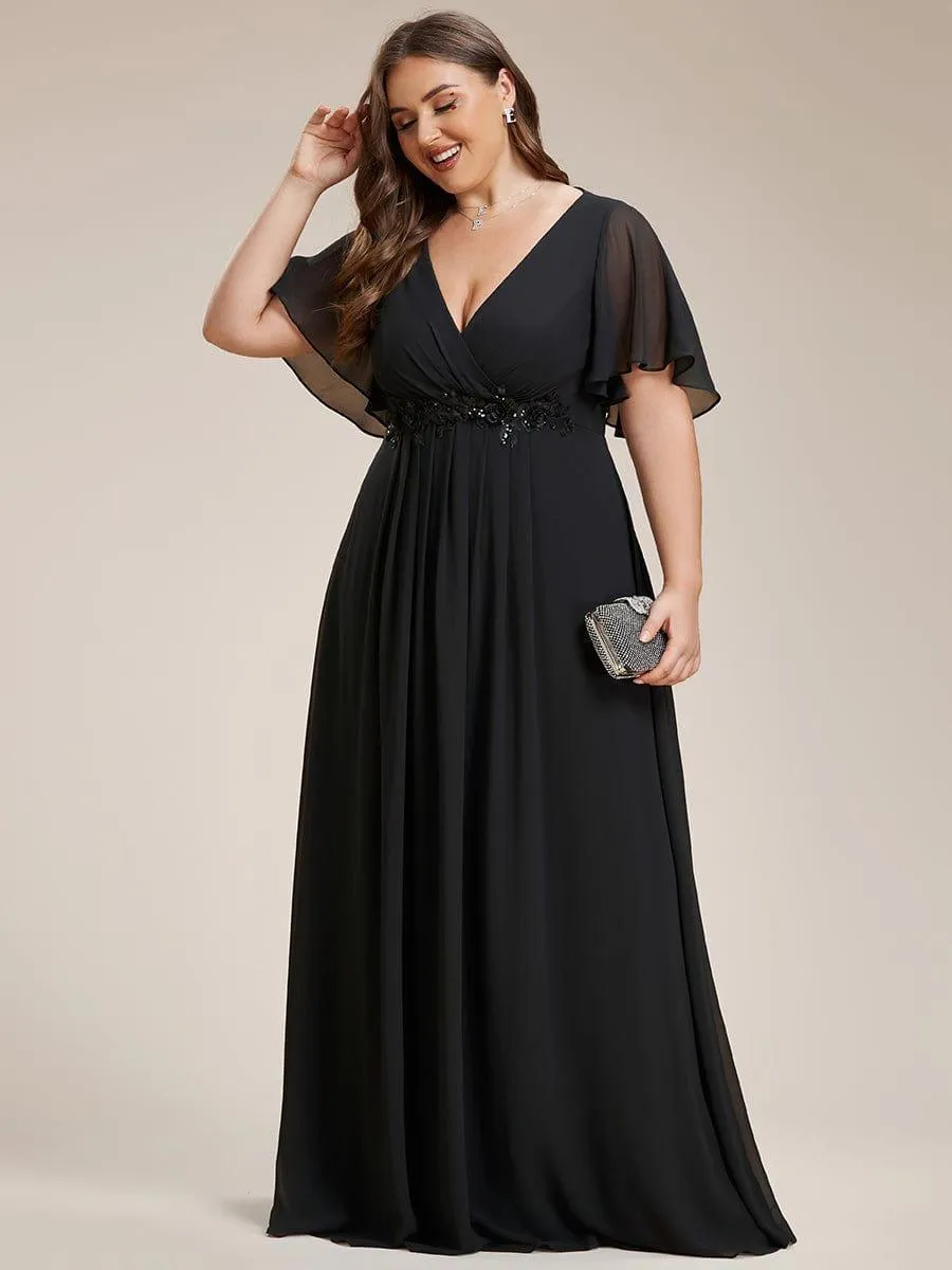 Elegant Chiffon Applique Mother of the Bride Dress with Flutter Sleeves